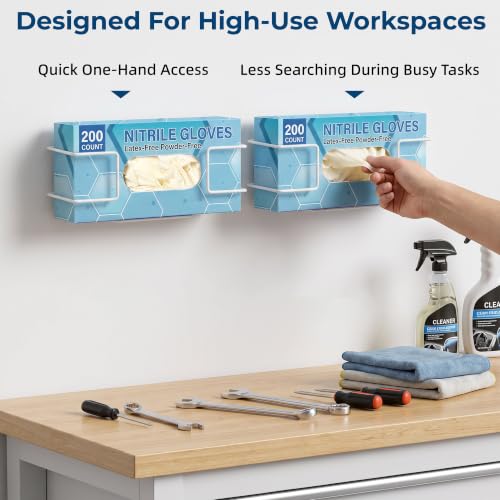 Image of Large Glove Box Holder Wall Mount, 2 Pack, White | Ideal for Clean, Professional Workspaces, Not Includes Glove Box