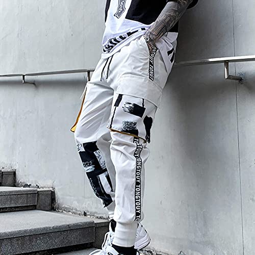 XYXIONGMAO Men's White Tactical Harem Pants with Pockets Techwear Streetwear Hip Hop Joggers Sweatpants Cargo Pants for Men2