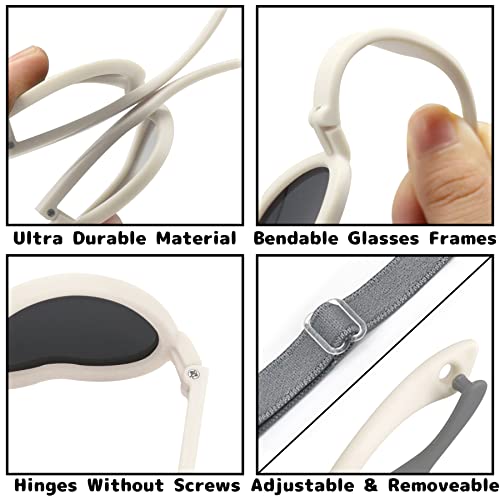 Olreco 2 Pack Baby Sunglasses Polarized Flexible Toddler Sunglasses with Strap Infant Sunglass for Baby Girl Boy 0-24 Months4