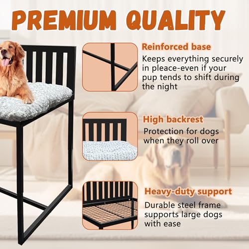 Beside Dog Bunk Beds for Large Dogs,Metal Dogs Bed Frame with Removable Cushion - Large - Image 5