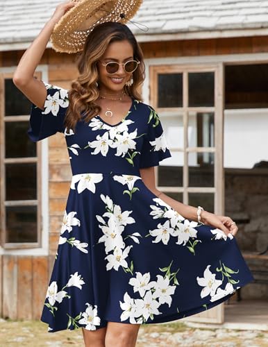 Image of Zeagoo Womens Summer Dress Casual Swing Sundresses Floral Ruffle Short Sleeve Wedding Guest Dress Beach Mini Dress 2026