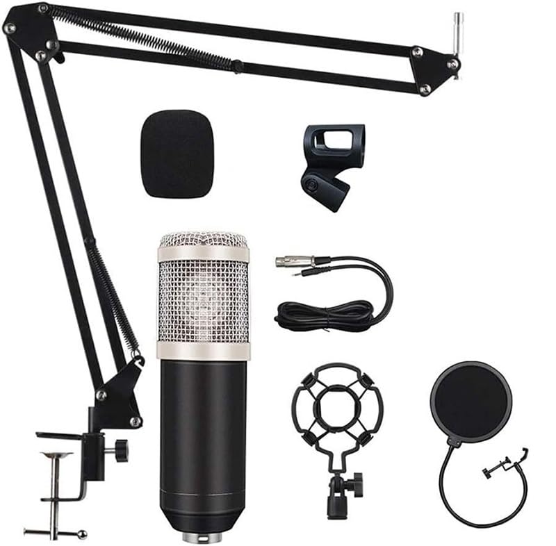 Micrófono de condensador de estudio para streaming con cable y brazo articulado ELzEy