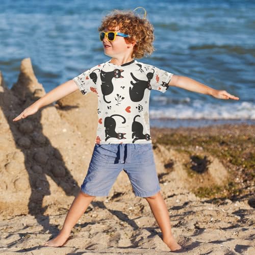 Boys Short Sleeve T-Shirts Cat Fish Cartoon Rashguard Kids Swim Shirts Sun UPF 50+ Multicoloured4