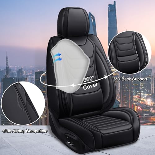 Image of Car Seat Covers Fit for Chevrolet Tahoe 1995-2025, Leather Automotive Seat Covers for Trucks, Heavy-Duty Wear Resistant Seat Protectors, Easy to Install, 5 Seats, Black
