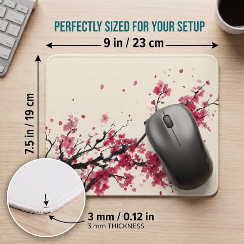 Image of Mouse Pad for Laptop & Desktop | 9x7 Inch Anti-Fray Stitched Edges | Non-Slip Rubber Base | Desk Setup Accessory for Students, Gamers & Professionals (Cherry Blossom)