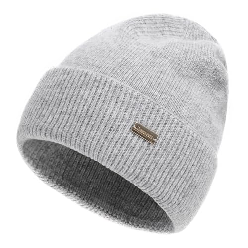 jaxmonoy Knit Beanies Winter Hats for Women and Men Soft Warm Double Layer Ladies Skull Beanie caps - Light Grey