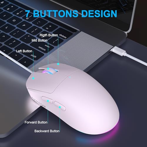 Image of HXMJ Wired USB C Gaming Mice,7200DPI,Corded Mouse with RGB Backlit for Apple MacBook,Tablets,Computer or Laptops with Type C Port-Pink