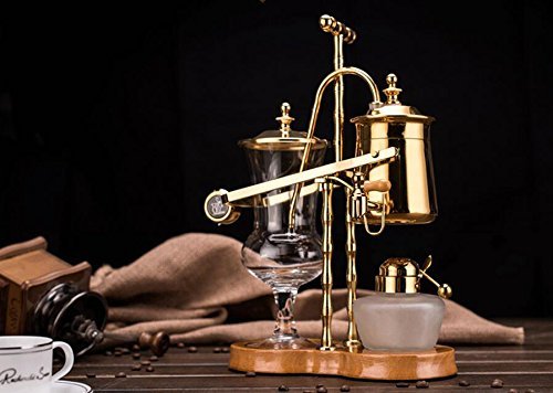 Diguo Gen-2 Belgium/Belgian Luxury Royal Balancing Siphon Coffee Maker. Wooden Base, T-Handle, Easy to Clean Take Apart Water Retainer and Permanent Filter. Color: Golden - Thumbnail 2
