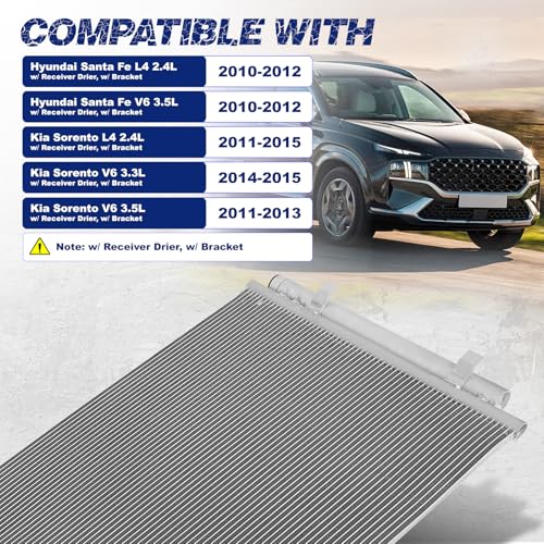 Image of Air Conditioning A /C Condenser Compatible with Hyundai Santa Fe /Kia Sorento # 3882, 940449, 976061U100, 976061U100AS