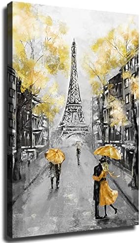 Canvas Wall Art, Yellow Black, Grey & White Paris, Beautiful Living Room and Bedroom Decor Framed Art, Picture Prints for Walls, Famous Place Design-LYYUI (12×18inch-No Framed)