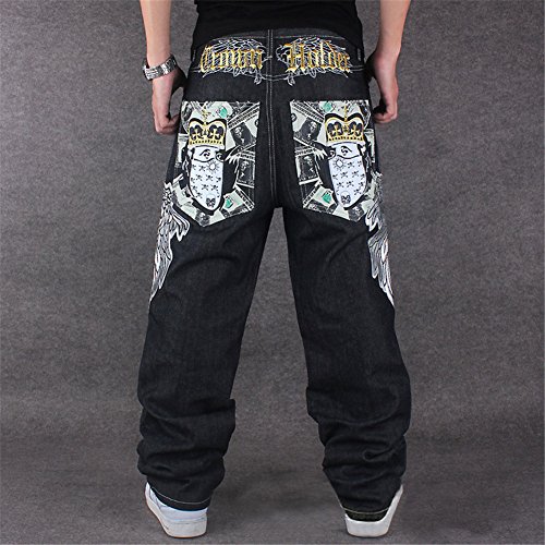 Men's Vintage Hip Hop Wings Embroidery Baggy Loose Fit Jeans2