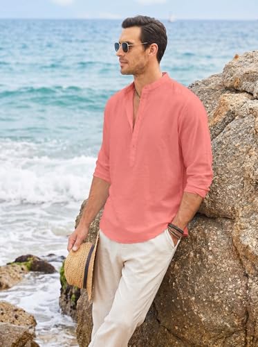 Image of ROYALSCOUT Men's Short Kurta | Solid Mandarin Collar Full Sleeve Pullover Style Kurta | Regular Fit Casual Ethnic Wear for Men