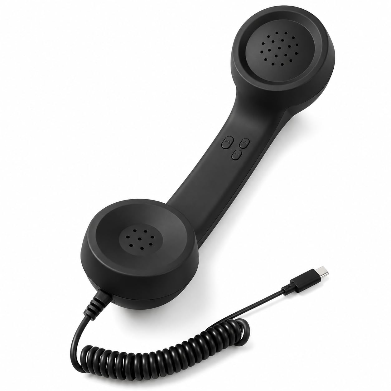 type c retro phone handset, wired telephone receiver with mic, volume control, answer end button & coiled cable for calls, meetings, home office