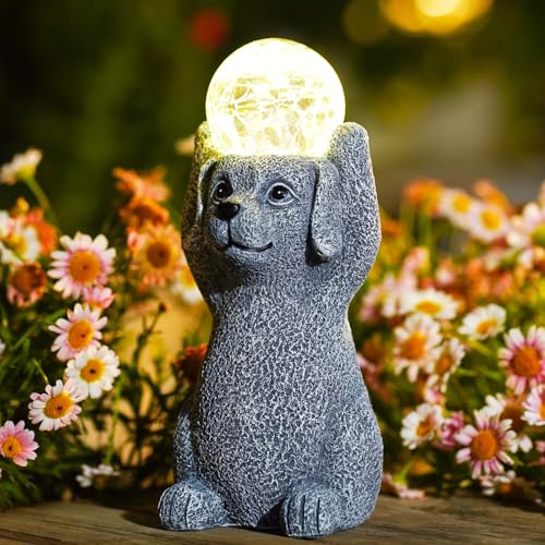 Yeomoo Hund Figuren mit Solarlampen Gartendeko für Draußen - Dog...