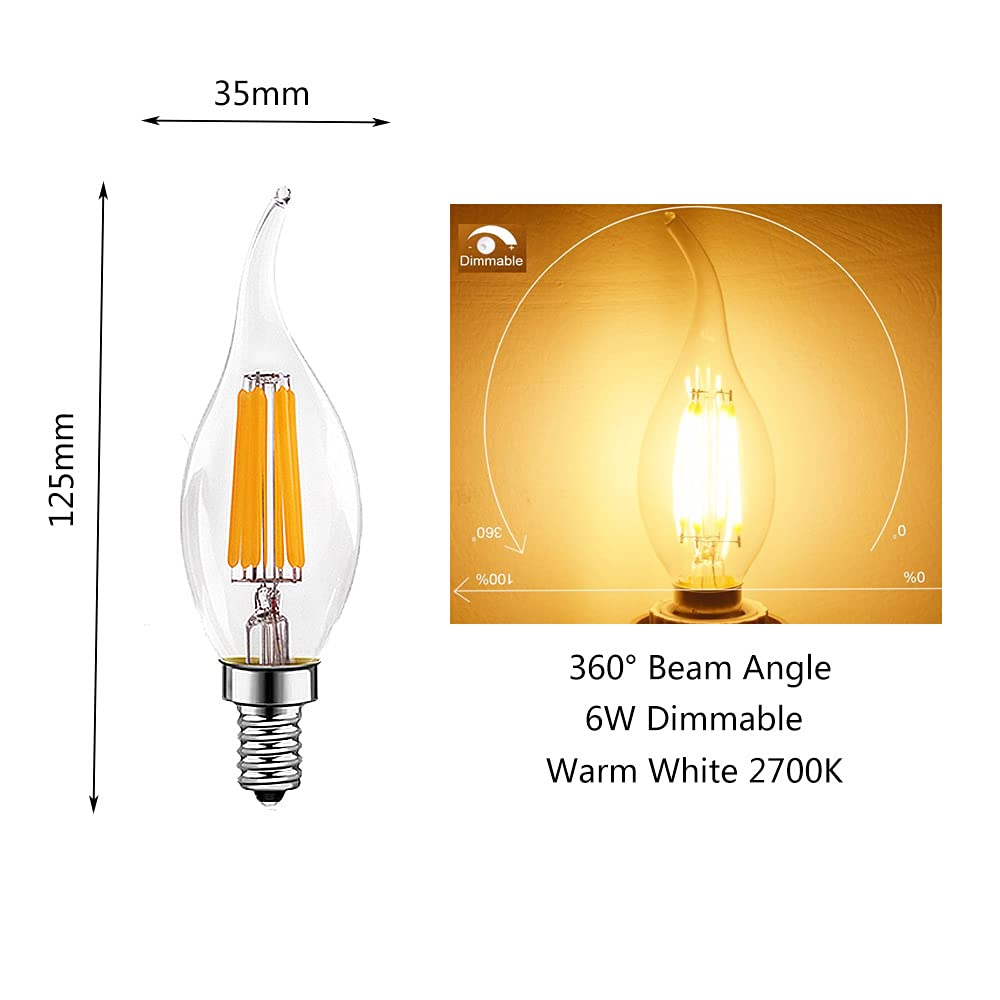 Ruihua E14 6W Dimmbare LED Lampen(Entspricht 60W Halogenbirne) 600LM Warmweiß 2700K Retro Kerzenbirne C35 kleine Energiesparende Edison Spirale Glühbirne,15 Stück