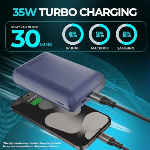Image of URBN 20000mAh Nano Plus 35W Turbo Fast Charging Power Bank | Two-Way Fast Charge | Metallic Finish | 12-Layer Circuit Protection | 1 Year Warranty (Blue Titanium)