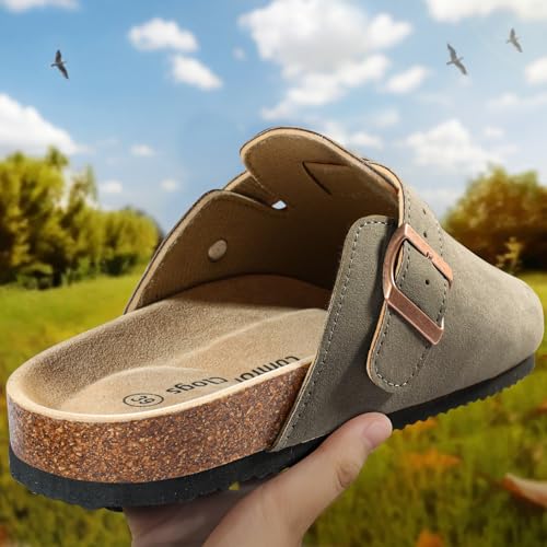 KEMISANT Men Clogs-Comfortable Suede Mules Slippers Sandals Nurse Potato Shoes Unisex-Cushioned Cork-Footbed2