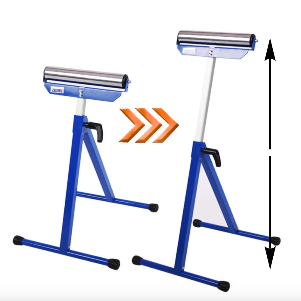 ME JO 1 Pack - Adjustable Roller Stand for Woodworking – Foldable Mitre Saw Support Stand, Table Saw & Chop Saw Roller Stand Universal, 400mm Roller, Heavy Duty Workshop Support Stand