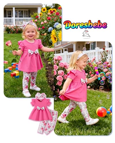 Image of Doresbebe Baby Girl Clothes Toddler Girl Outfits Infant Girl Summer Clothes for Girl Ruffle Shirt Pants+Cute Headband 3PCS