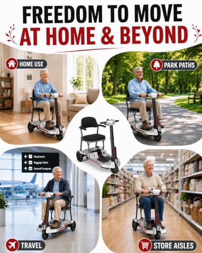Image of 3 Wheel Lightweight Folding Mobility Scooter for Adults & Seniors, 8Ah /12Ah | 30 lb frame, 33 inch turning radius, dual 8Ah /12Ah batteries up to 20 /32 miles, one-lift fold for halls, stores and cars