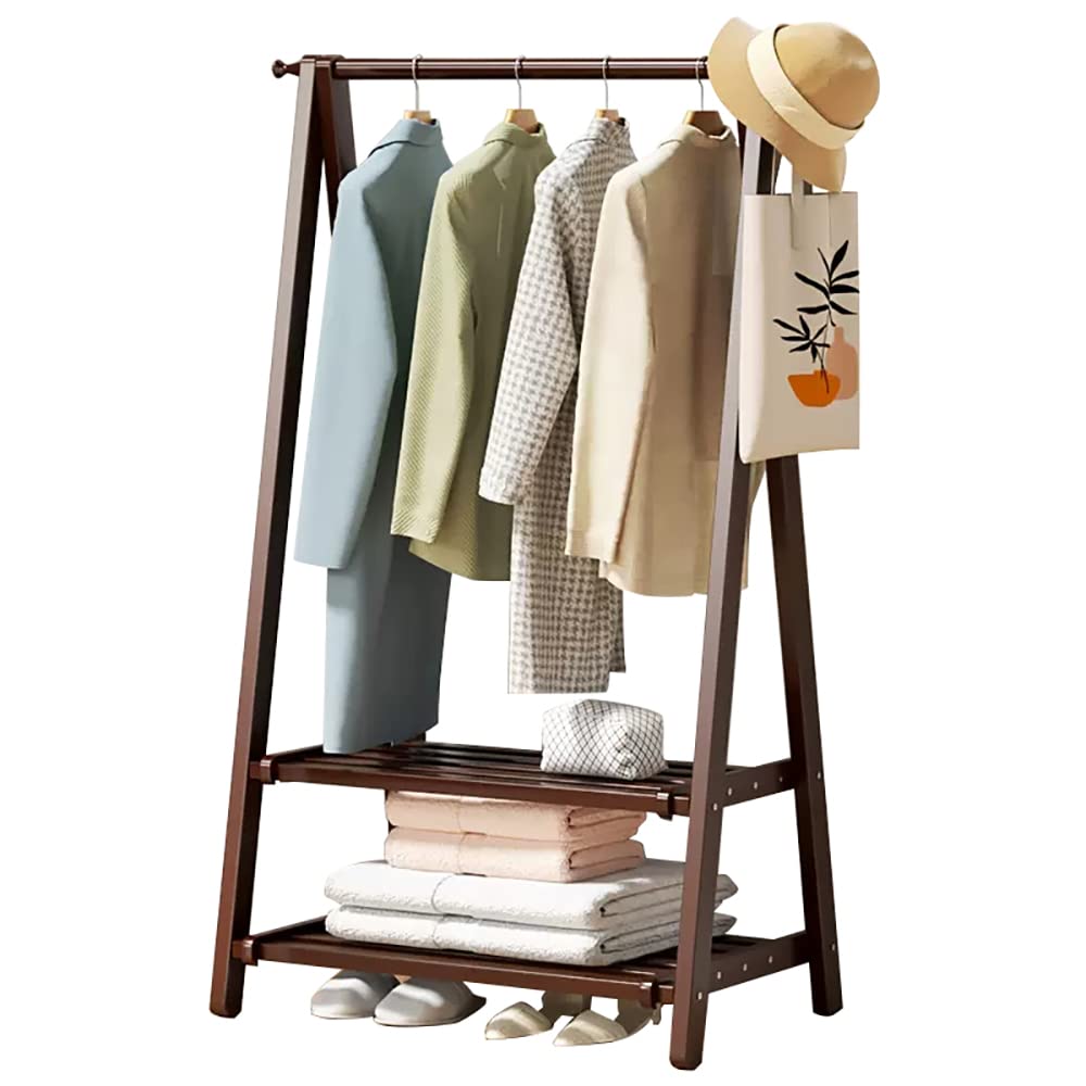Bamboo Clothes Rack Freestanding Open Wardrobe with Rails Versatile Hanger for Bedroom Living Room Office Easy Assembly Stylish & Storage Solution