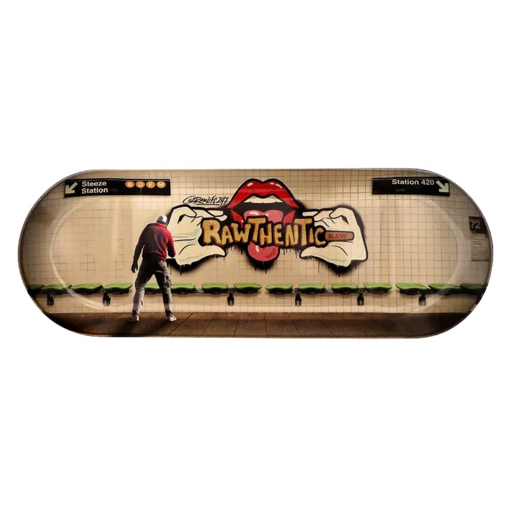 Vastu Station Design Rolling Tray - Raw Metal Skate Graffiti Ii Design - With Mylar Bag