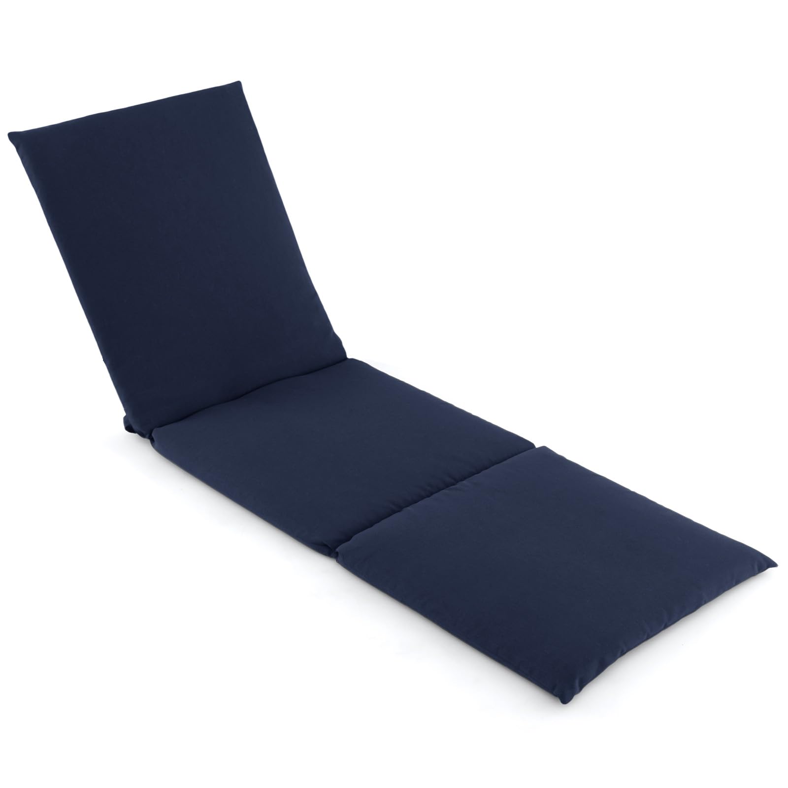 RELAX4LIFE Sun Lounger Cushion, 182 x 59cm Thick Garden Recliner Chaise Lounge Cushion with Hook & loop Fastener Straps, Tri-Fold Patio Chair Sunbed Replacement Pad for Indoor Outdoor (1, Navy)