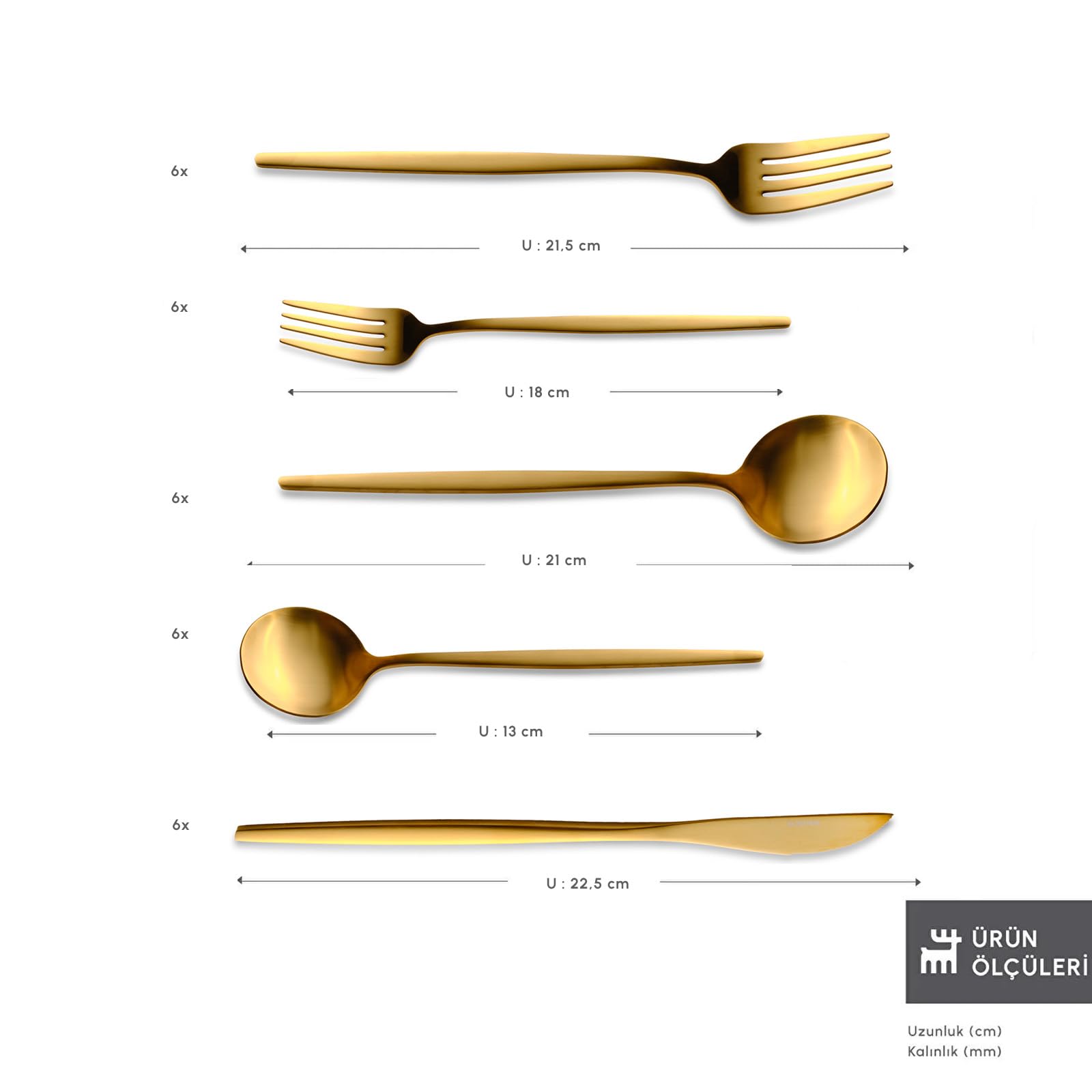 Karaca Orion Bestecksets - Edelstahl Besteck Set für 6 Personen, Gold Besteckset 30-teilig Messer Gabel Löffel Set, Goldenes Besteck Rostfrei & Hochwertig Essbesteck - Gold Matt