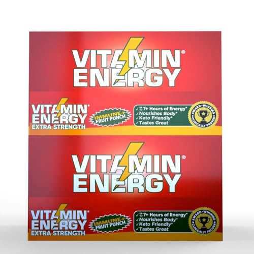 Image of Vitamin Energy Fruit Punch Extra Strength Energy Shot, 10 Pack - Up to 7 Hrs, 260mg Natural Caffeine, Zero Sugar - Green Tea Extract, Immune Support, B12 B6 Niacin, 1.93 fl oz, Keto Vegan