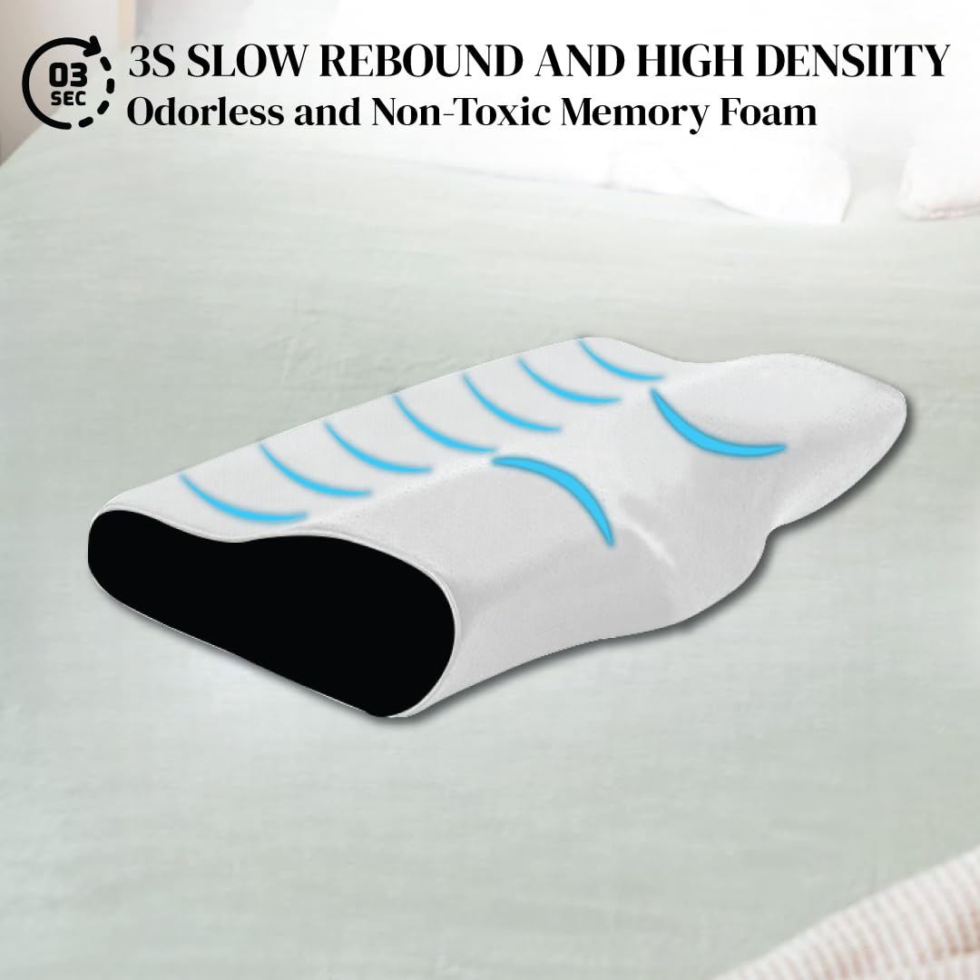 JSB BS07 Contoured Cervical Pillow with Memory Foam for Cervical Support Neck Pain Relief While Sleeping (Grey-Black) 4