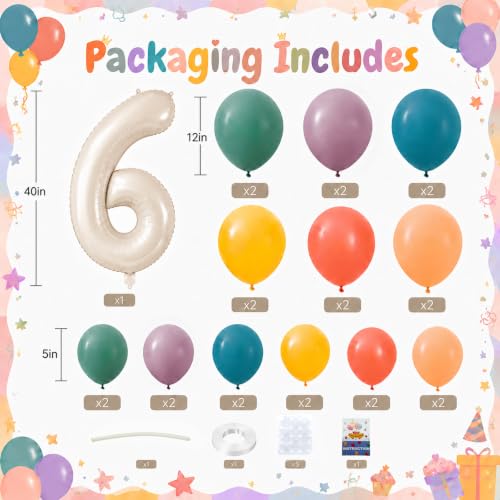 Image of 40 Inch Boho Rainbow Number 6 Balloon Tower for 6th Birthday Decorations