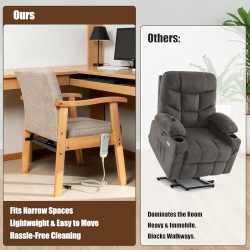Image of EasyVibe 22 inch Extra Wide Power Lift Chair for Elderly - Compact Solid Wood & Breathable Fabric Electric Sit to Stand Chair, Motorized Upright Armchair for Seniors, Supports 280 lbs, Beige
