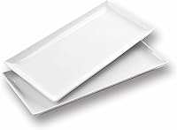 Vista 12 de Juego de 3 bandejas para servir, bandejas grandes para servir de 14 pulgadas, platos blancos para servir, plato rectangular de cerámica, bandeja