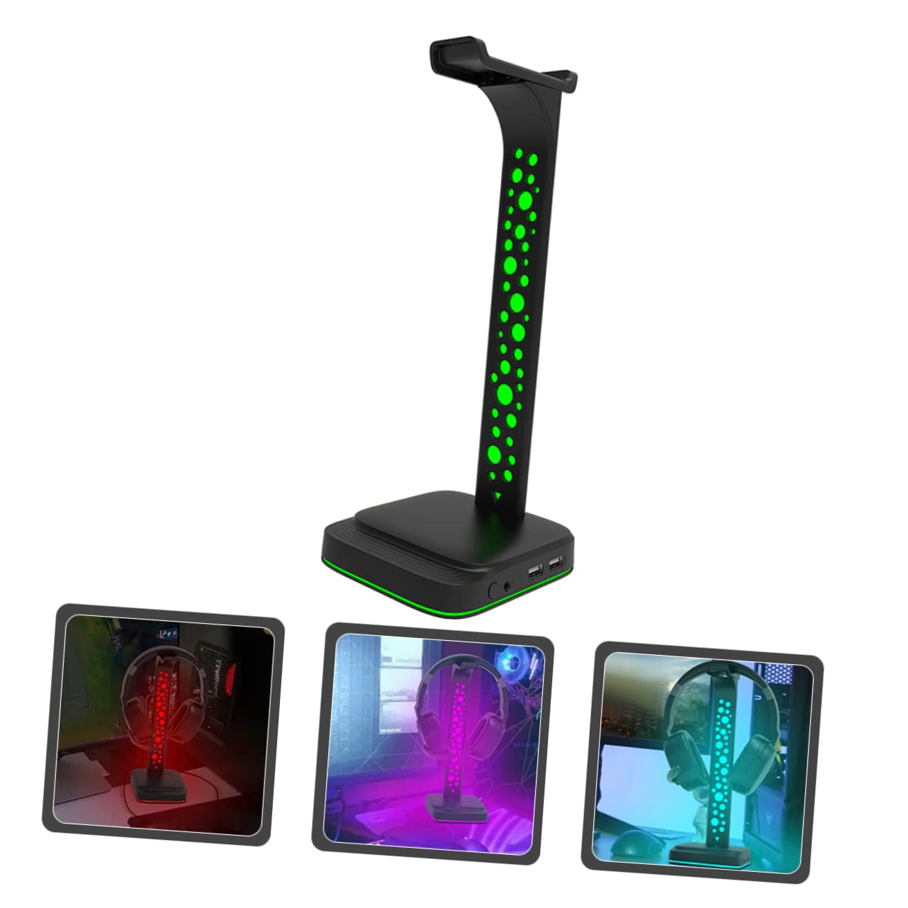 KOMBIUDA Supporto per Cuffie Rgb Hub USB Supporto Estensibile per Cuffi Gaming Scrivania Illuminazione Rgb e Porte USB