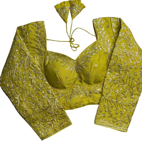 vertrouwen Saree Blouse with Gold Zari Embroidery, Sequin Work, Sweetheart Neck, Elbow Sleeves, Bridal Wear-picture-25