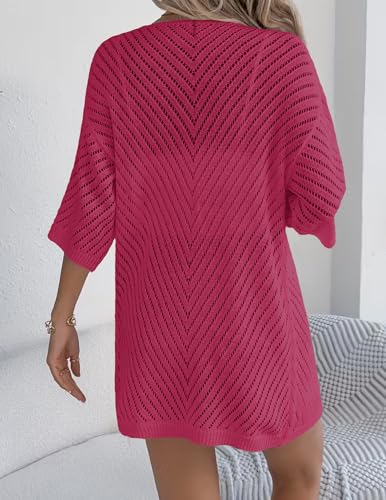 Image of Zeagoo Lightweight Summer Cardigan for Women Short Sleeve V Neck Crochet Kimonos Loose Open Front Hollow Out Cover Ups