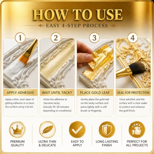 Image of A.K GOLD LEAF 100 Sheets 8x8cm Gold Leaf Sheets Foil Paper for Gilding Crafting DIY Arts Project Crafting Decoration Makeup Spa Art Craft Work (Gold)