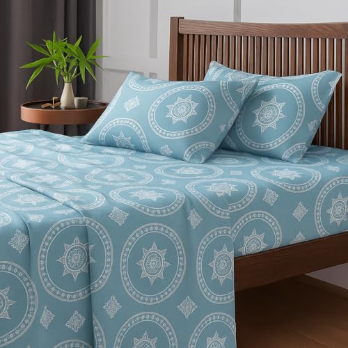 Image of Double Size Bedsheet - Jaipuri Jwel - 90 x 100 Inches - Brushed Microfiber Flat Sheet with Pillow Covers - Soft, Cooling, Wrinkle & Fade Resistan
