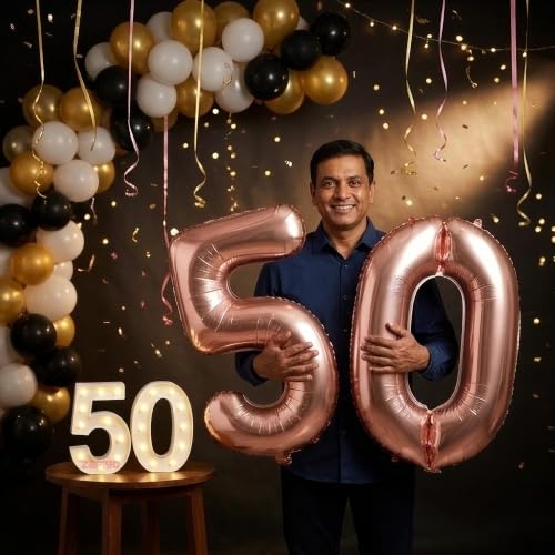 Image of Balloonistics Rose Gold 40-Inch Foil Number 50 Balloon - Air or Helium | Helium or Air Fill, Birthday Anniversary Party Decorations, Photo Booth Backdrop, Marquee Style