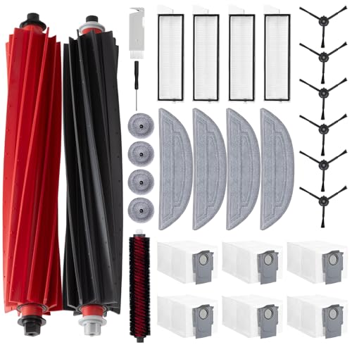 29 Pack Parts Compatible with Roborock S8 MaxV Ultra, S8 Max Ultra Vacuum Cleaner, 2 Main Brush,1 Cleaning Brush, 6 Mop Pads, 6 Black Side Brushes, 6 Dust Bags, 4 Filter, 2 Installation Tools