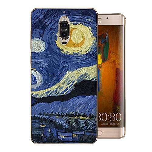 Eazewell Ultra-Thin [Van Gogh's Starry Night] Oil Painting Soft TPU Back Cover Protective Bumper Case with 1 Full Coverage Curved Tempered Glass Film Protector for Huawei Mate 9 Pro/Porsche Design