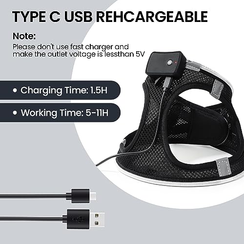 PcEoTllar Hundegeschirr Leuchtend, Leuchtgeschirr LED Aufladbar Reflektierendes, Beleuchtetes Leuchtgeschirr für Welpe Klein Mittlere Hund, Atmungsaktiv Leucht Geschirr, Schwarz(9 Modi), S