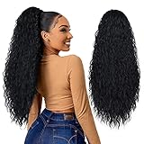 LNERATO Long Curly Drawstring Ponytail for Women 26' Black Curly Ponytail Hair Extension Synthetic Clips in Drawstring Ponytail for Daily Use (Natural Black)