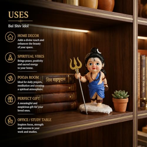 Image of ZAICUS Baby Shiva Idol for Car Dashboard & Home Decor - Cute Mahadev Miniature Statue with Trishul | Shiv Ji Murti for Temple, Office Desk & Spiritual Gift Showpiece
