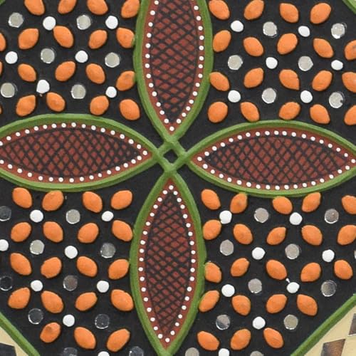 Image of Ethnics of Kutch Traditional Kutch Handicraft Mud-Mirrorwork Lippan Kam Wall Art (Water and Break Resistant) - Square (12 inch x 12 inch) - (Cream LKT-0264)