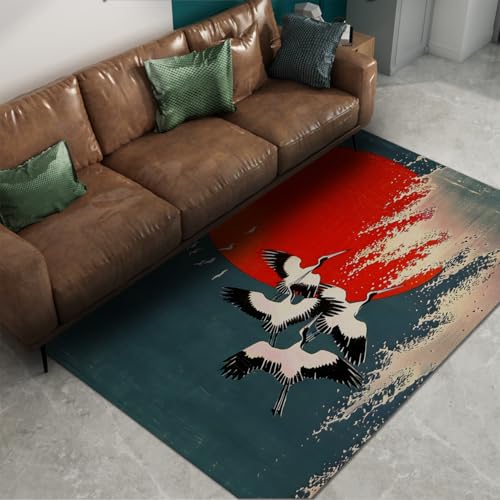 Tapis lavable antidérapant à poil ras vagues japonaises 100x150 cm