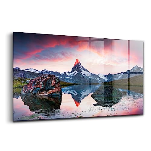 Peinture décoration murale paysage Matterhorn lac Stellisee pour grand salon