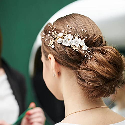 inSowni 20 Pack White Decorative Flower Bridal Wedding Hair Side Combs+U-shaped Flower Hair Pins+Twist Spiral Pearl Hair Pins Pieces Headpieces Accessories for Brides Bridesmaids Women Girls (White) - Image 2