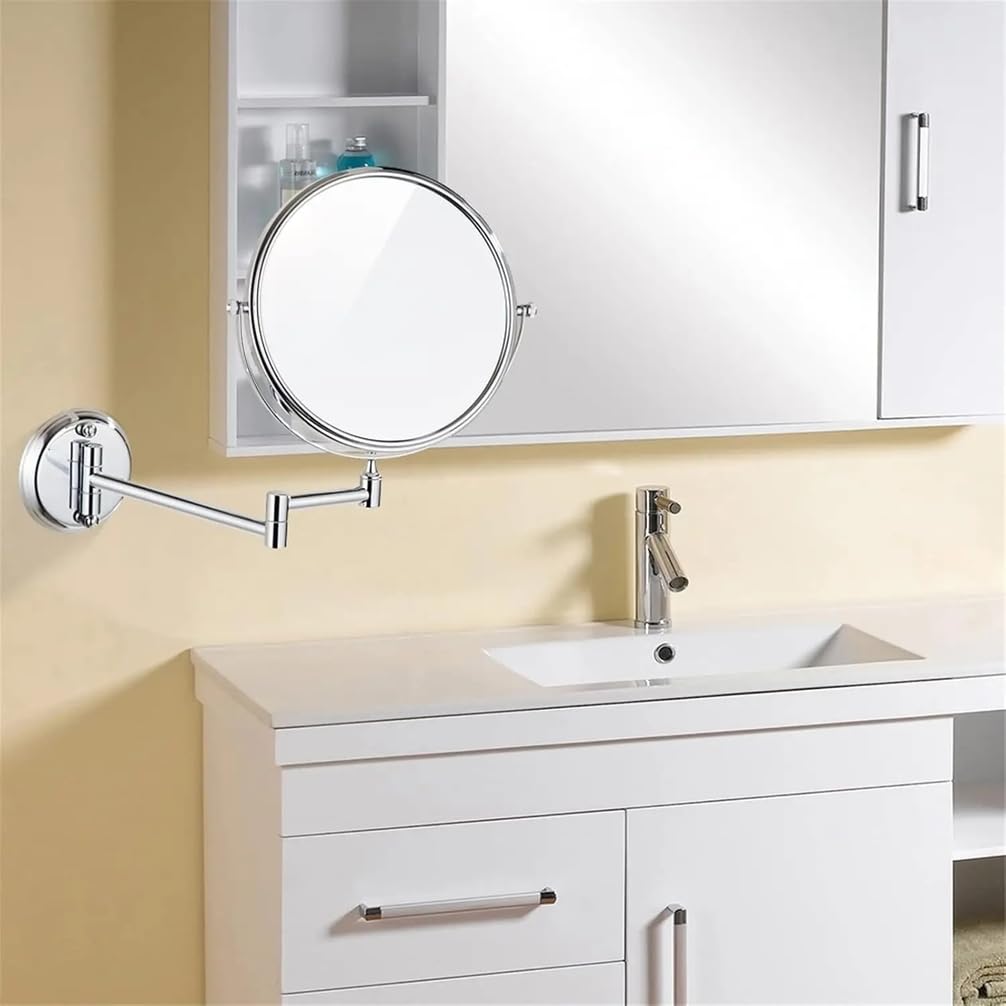 Specchio Per Trucco da Parete, Specchio Rotondo da Parete, Specchio Estensibile Ingrandimento 5X Rotazione a 360° Bifacciale Specchio Bagno Per Trucco, Rasatura, Cura del Viso,Antique