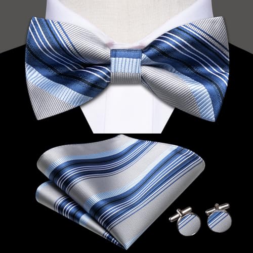 Image of Hi-Tie Bow Ties for Men Pre-Tied Pocket Square with Cufflinks Mens Bowtie Sets for Wedding Formal Party